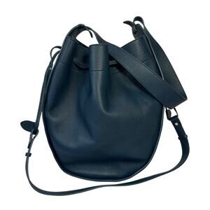 The Row XL Drawstring Bucket Bag in Marine Blue Pebbled Leather